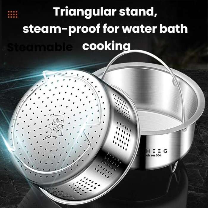 Kacheeg 304 Stainless Steel Steamer Basket for Rice Cooker/Pots with Handles & Stand Perforated 20cm