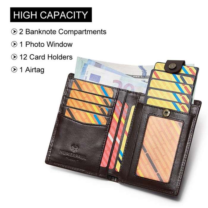 Compatible With Airtag HUMERPAUL BP798 Leather Wallet With Tracker Hole RFID Pull-Out Card Holder...