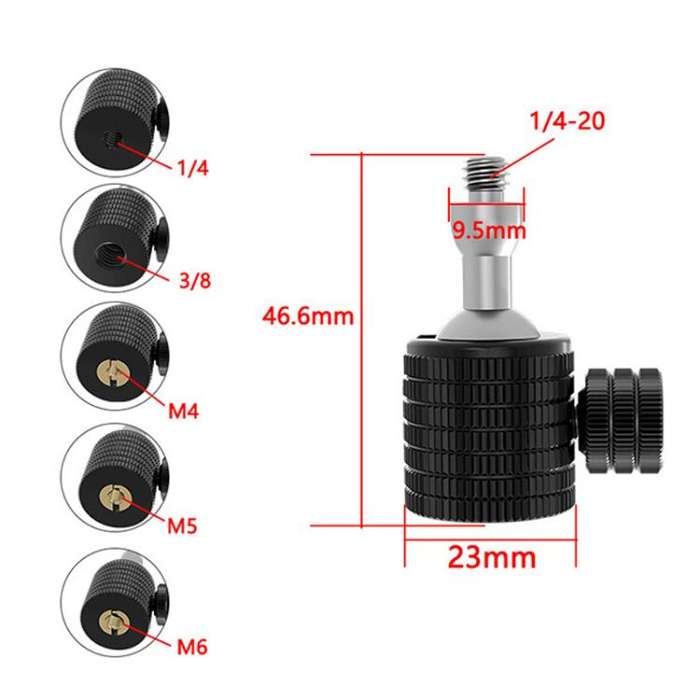 Q5-B M6 Female To 1/4 Male Universal Mini Ball Head Adapter Mount Aluminium Alloy Mobile Phone Ca...