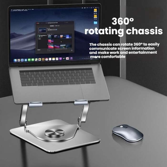 360 Rotating Laptop Stand Foldable Metal Desk Holder For 17.3 Inch Laptops Tablets Standard Silver