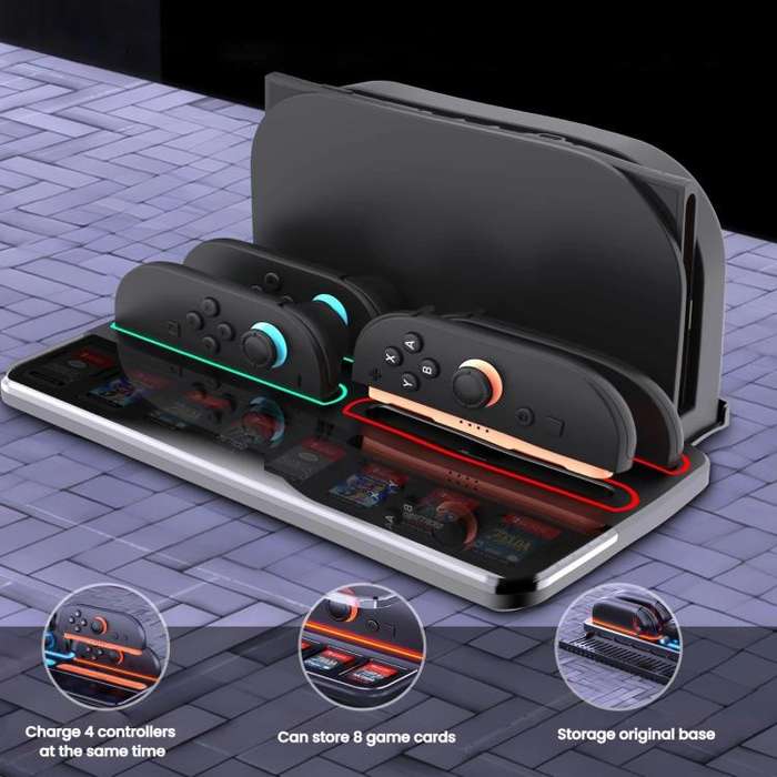 For Nintendo Switch 2 Controller Charging Dock Ultra-thin Stand With 8 Game Card Storage(Black)
