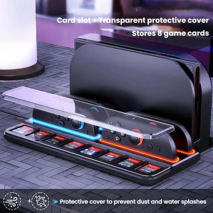 For Nintendo Switch 2 Controller Charging Dock Ultra-thin Stand With 8 Game Card Storage(Black)