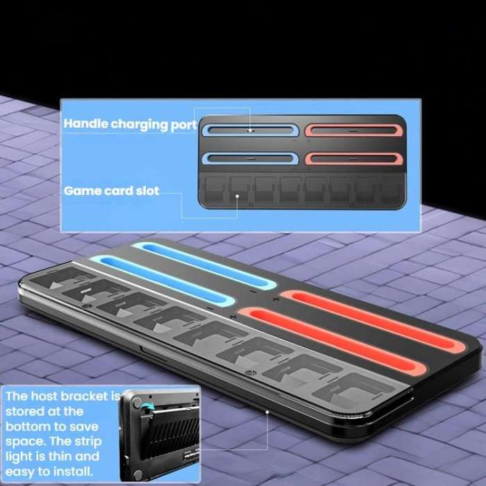 For Nintendo Switch 2 Controller Charging Dock Ultra-thin Stand With 8 Game Card Storage(Black)