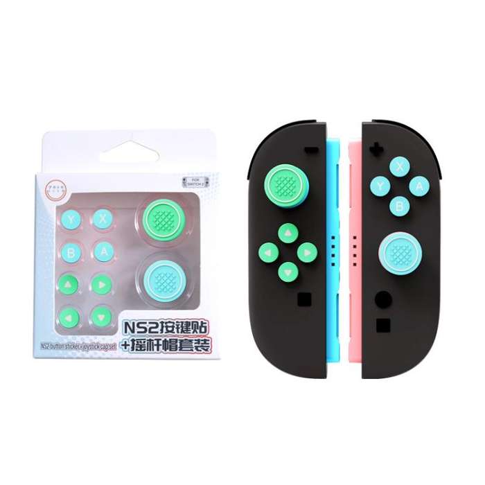 For Nintendo Switch 2 Joy-Con Controllers Silicone Button Skins & Joystick Caps Set(Green Blue)
