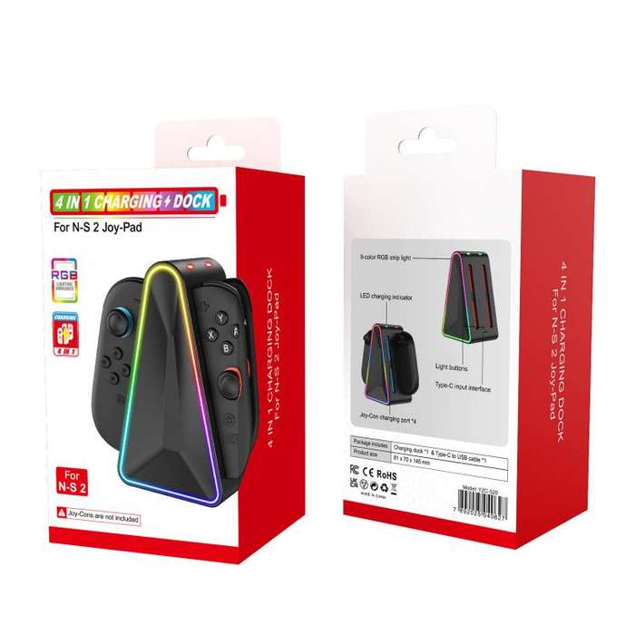 For Nintendo Switch 2 4 In 1 Handle Charger Storage Base(Black)