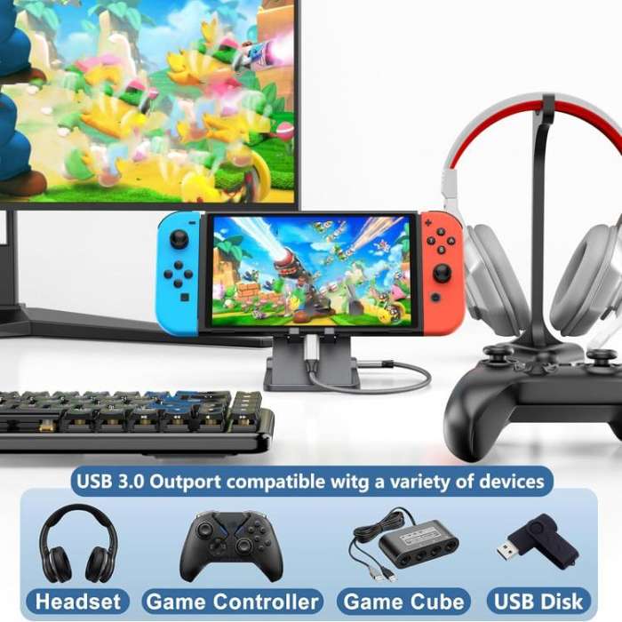 For Nintendo Switch / Switch 2 / Switch OLED Game Console Base HD Video Converter 3 In 1 Expansio...
