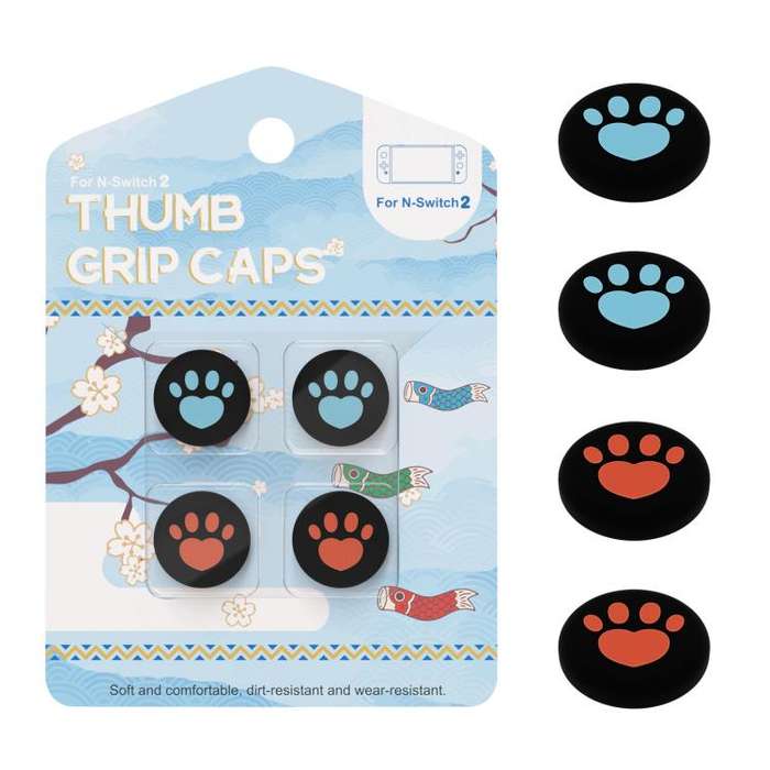 For Nintendo Switch 2 Joy-Con 2pairs Claw-Print Silicone Thumb Grip Caps Button Covers(Orange Blue)