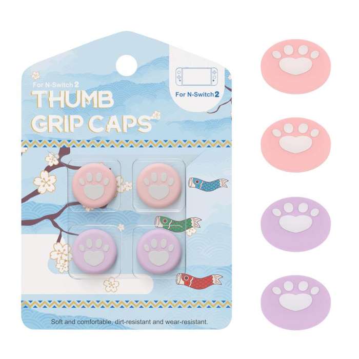 For Nintendo Switch 2 Joy-Con 2pairs Claw-Print Silicone Thumb Grip Caps Button Covers(Pink Purple)