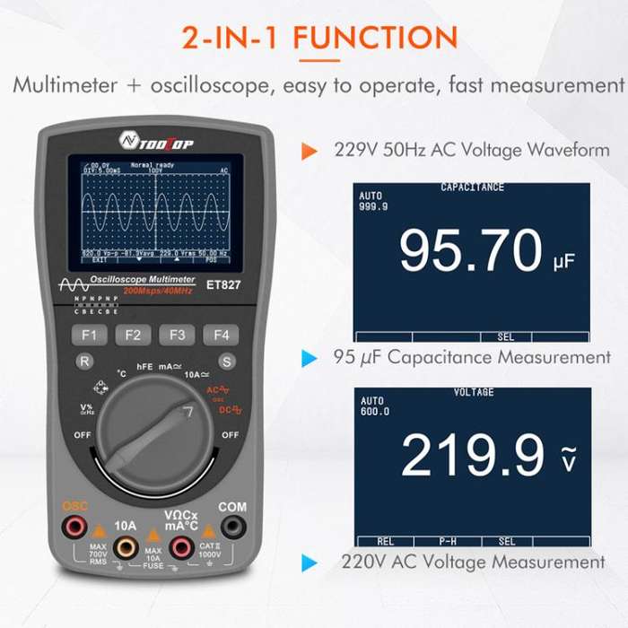 TOOLTOP ET827 Oscilloscope Multimeter 200Msps Sampling Rate 40MHz Oscilloscope + Multimeter 2 In 1