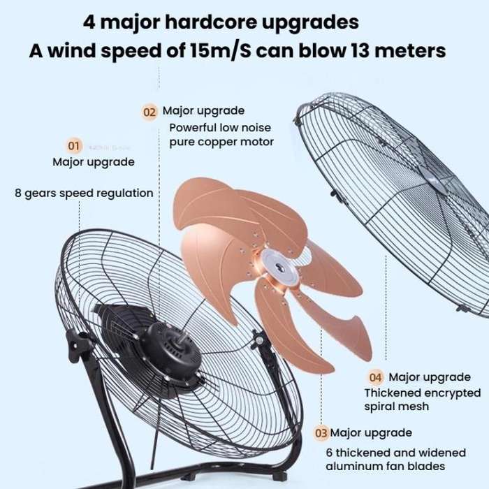 20 inch 8 Gears 6 Blades Powerful High Power Floor Fan Industrial Electric Fan, CN Plug