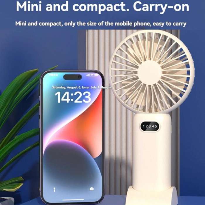 5-speed Wind Speed Handheld USB Charging Small Fan With Desktop Stand(Beige)