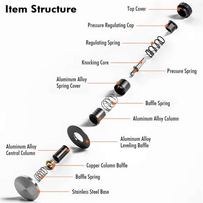 53mm Adjustable Impact Coffee Tamper with Threaded Base Spring-Loaded Espresso Tamper Tool