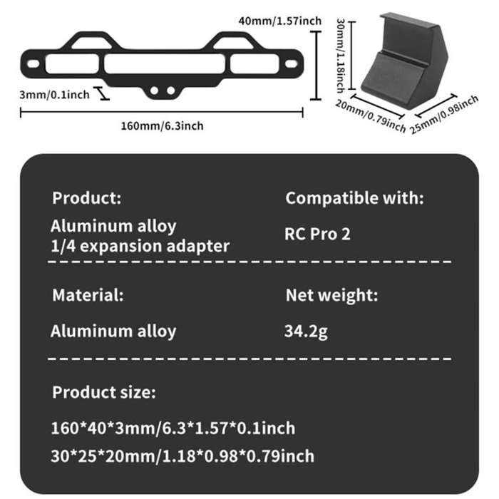 For DJI RC Pro 2 Aluminum Alloy 1/4-inch Tripod Adapter Mounting Bracket(Black)