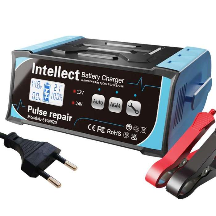 12V/24V Car Battery Charger Intelligent Pulse Lead-acid Battery Repair, Specification: EU Plug