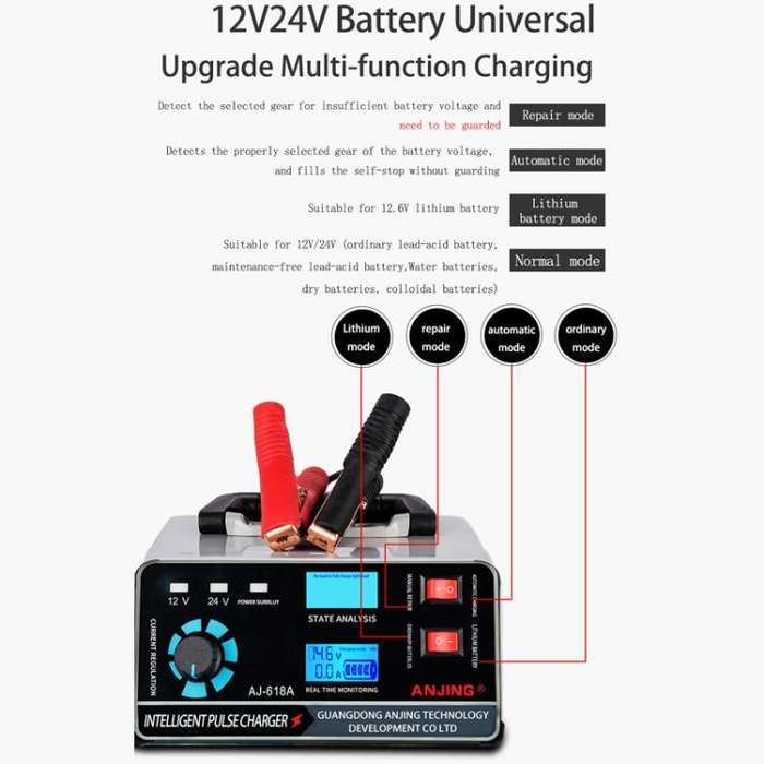 ANJING 12-24V Car Motorcycle Battery Charger Pure Copper Intelligent Pulse Repair, Specification:...