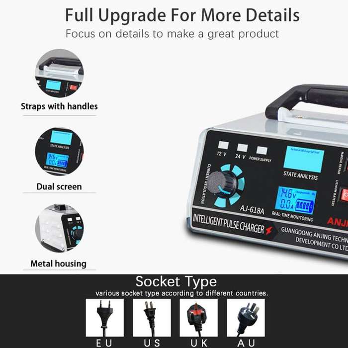 ANJING 12-24V Car Motorcycle Battery Charger Pure Copper Intelligent Pulse Repair, Specification:...