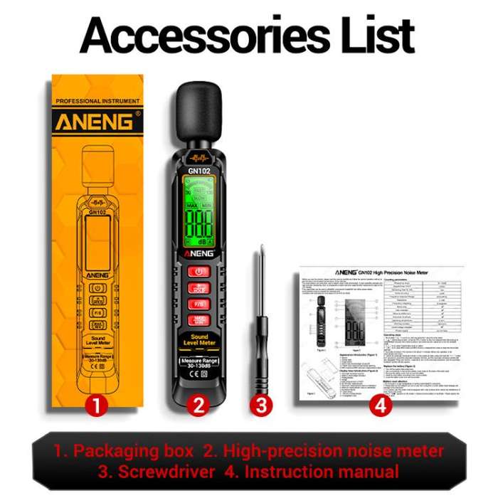 ANENG Sound Decibel Tester Volume Sound Level Noise Meter(No Battery)