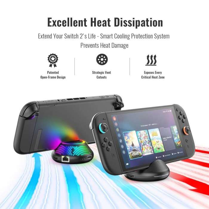 For Nintendo Switch 2 JYS 4K 60Hz TV Dock 5-In-1 HUB With Gigabit Ethernet Port RGB Ambient Lighting
