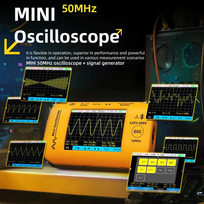 BSIDE OT4 Miniature Oscilloscope Signal Generator Rechargeable Handheld Color Screen 50MHz Oscill...