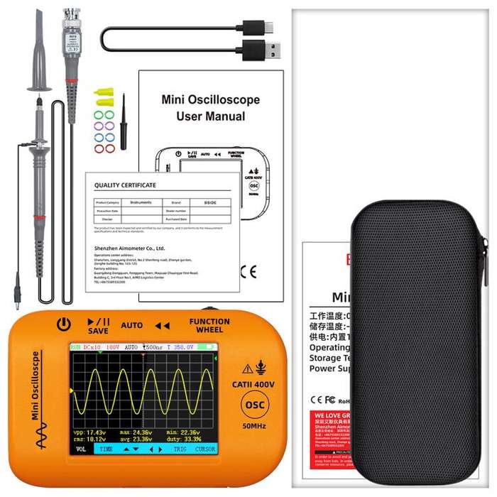 BSIDE OT4 Miniature Oscilloscope Signal Generator Rechargeable Handheld Color Screen 50MHz Oscill...