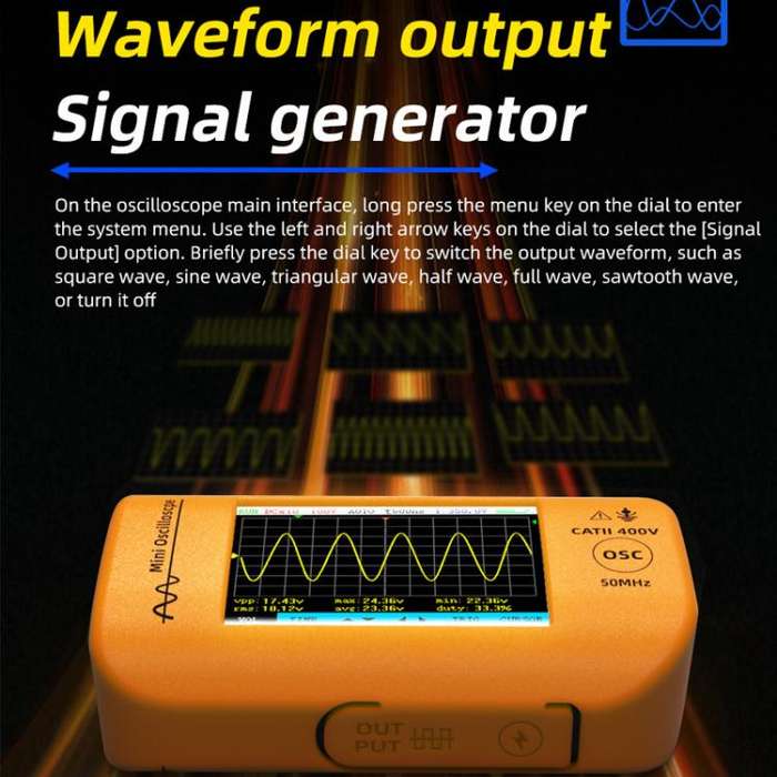 BSIDE OT4 Miniature Oscilloscope Signal Generator Rechargeable Handheld Color Screen 50MHz Oscill...