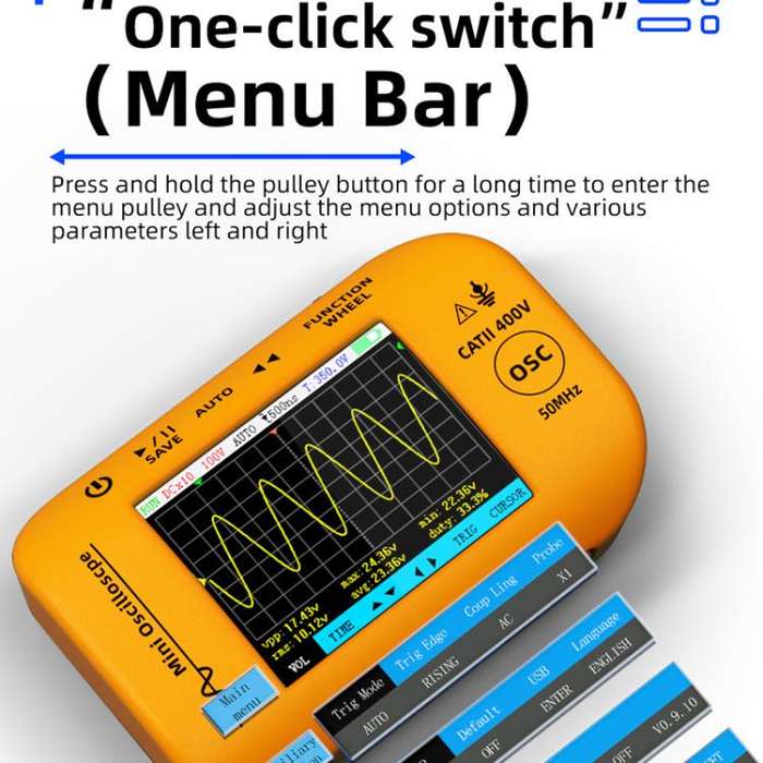 BSIDE OT4 Miniature Oscilloscope Signal Generator Rechargeable Handheld Color Screen 50MHz Oscill...