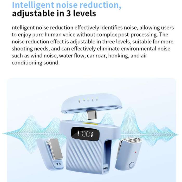 One To Two Mini Wireless Collar-clip Noise-cancelling Microphone With Charging Case(Blue)
