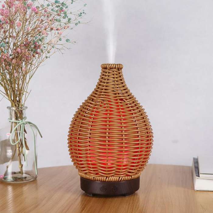 5V USB 100ML Hollow Rattan Ultrasonic Humidifier & Aromatherapy Diffuser with 7-Color LED Lights(...