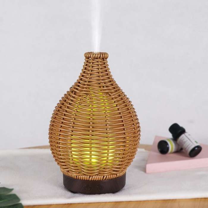 24V EU Plug 100ML Hollow Rattan Ultrasonic Humidifier & Aromatherapy Diffuser with 7-Color LED Li...