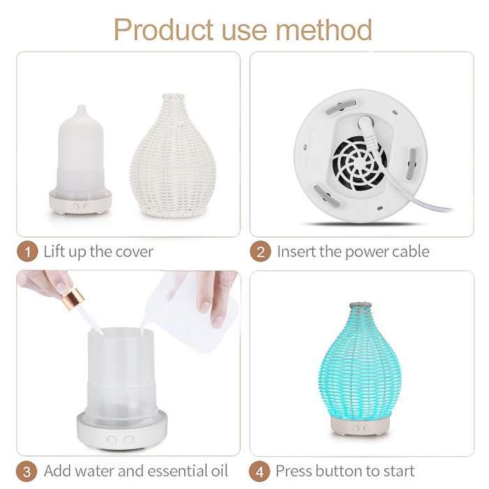 5V USB 100ML Hollow Rattan Ultrasonic Humidifier & Aromatherapy Diffuser with 7-Color LED Lights(...