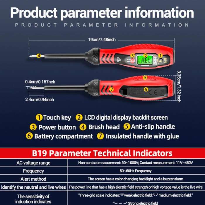 ANENG Digital Display High-Precision Intelligent Induction Test Pen(Yellow Flat Head)