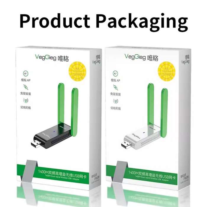 VegGieg 1400Mbps Dual Band WIFI 6 USB Wireless Adapter Driver-Free Network Card  for Desktop PC/L...