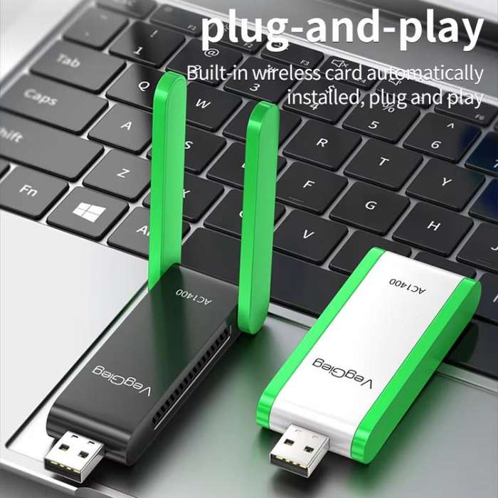 VegGieg 1400Mbps Dual Band WIFI 6 USB Wireless Adapter Driver-Free Network Card  for Desktop PC/L...