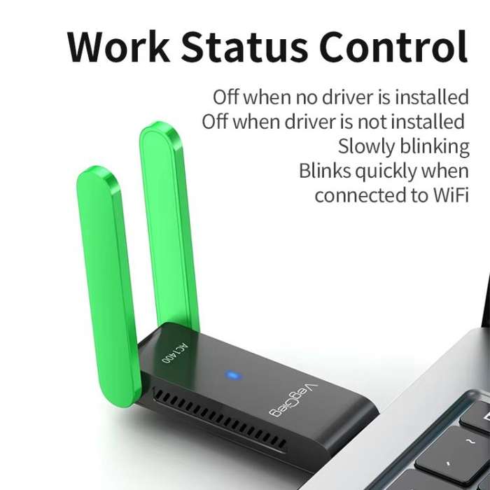 VegGieg 1400Mbps Dual Band WIFI 6 USB Wireless Adapter Driver-Free Network Card  for Desktop PC/L...