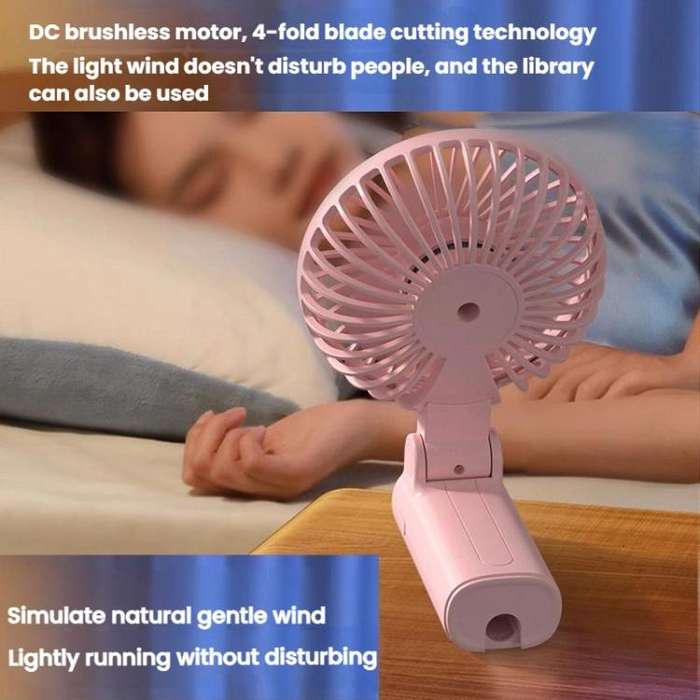 Folding Hanging Umbrella Fan USB Handheld Portable Umbrella Clip Fan Compact Desktop Fan(Pink)