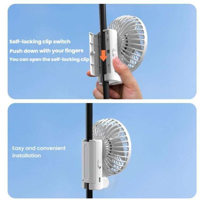 Folding Hanging Umbrella Fan USB Handheld Portable Umbrella Clip Fan Compact Desktop Fan(Pink)