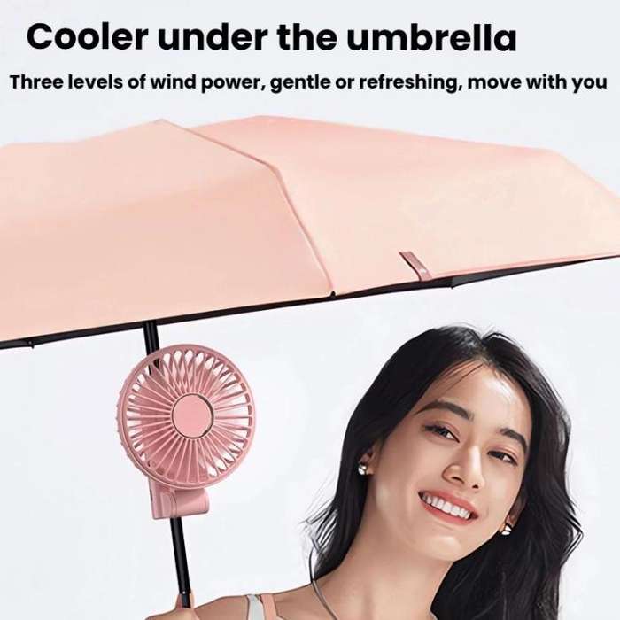 Folding Hanging Umbrella Fan USB Handheld Portable Umbrella Clip Fan Compact Desktop Fan(Pink)