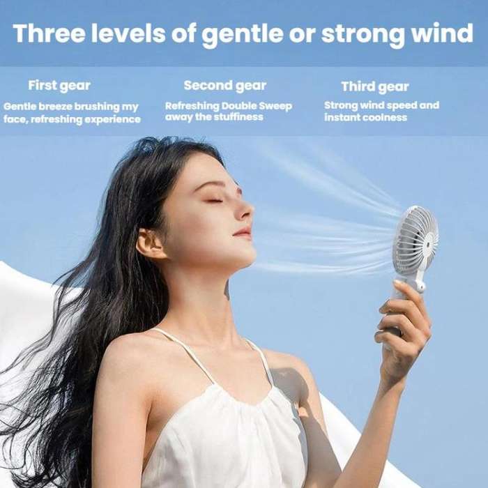 Folding Hanging Umbrella Fan USB Handheld Portable Umbrella Clip Fan Compact Desktop Fan(White)