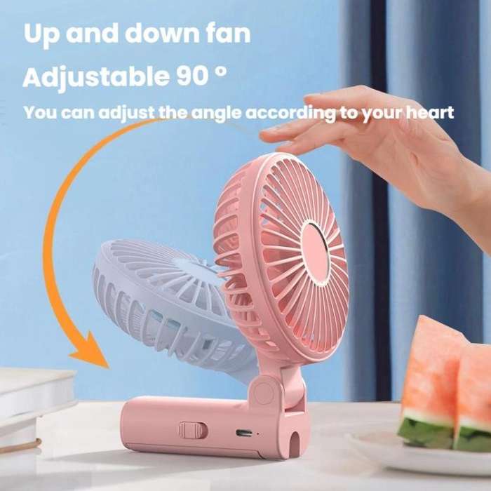 Folding Hanging Umbrella Fan USB Handheld Portable Umbrella Clip Fan Compact Desktop Fan(Pink)