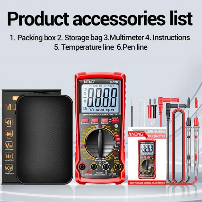 ANENG 2000V High Voltage High Precision Photovoltaic Digital Multimeter(SZ28 Red)