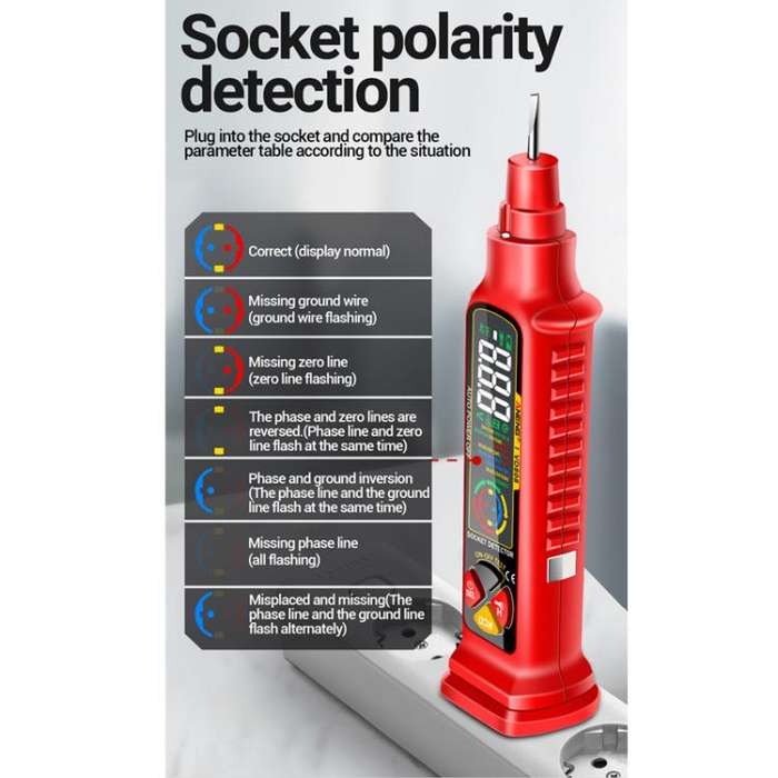 ANENG Multi-Function Power Socket Digital Phase Meter(Red US Plug)