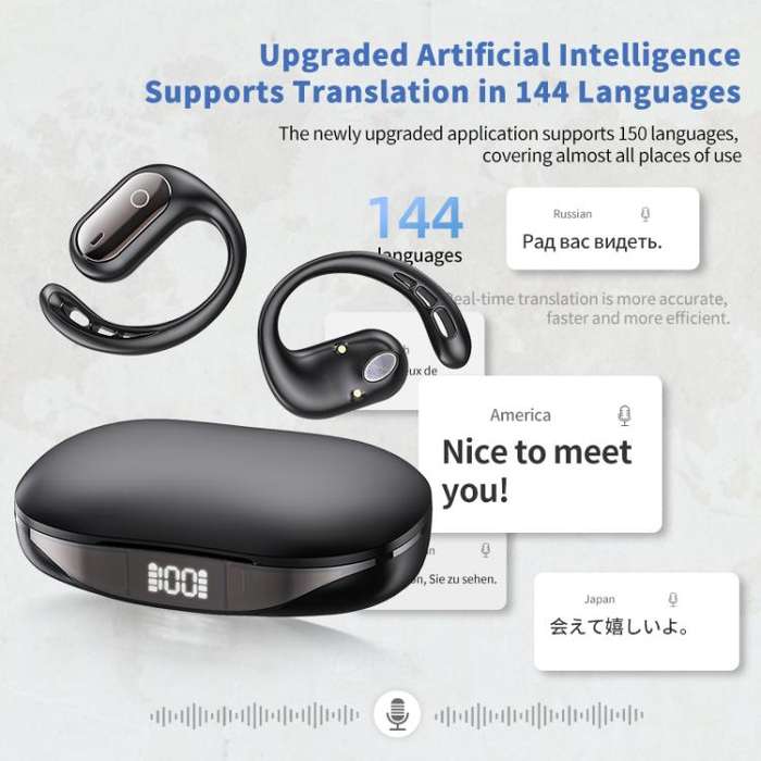 144 Languages AI Smart Translation Bluetooth Earphones With Digital Display Charging Case(White)