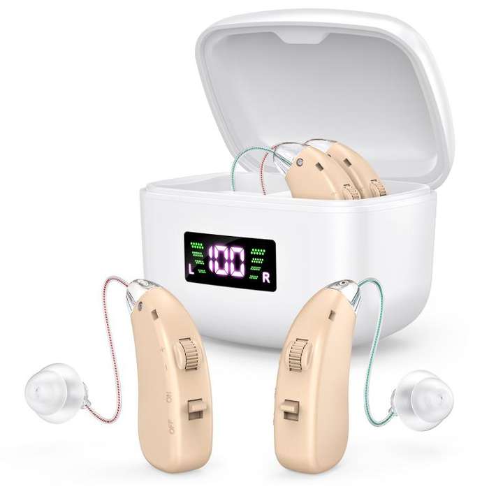 Sound Amplifying Hearing Aid With Magnetic Charging Case(Skin Color)