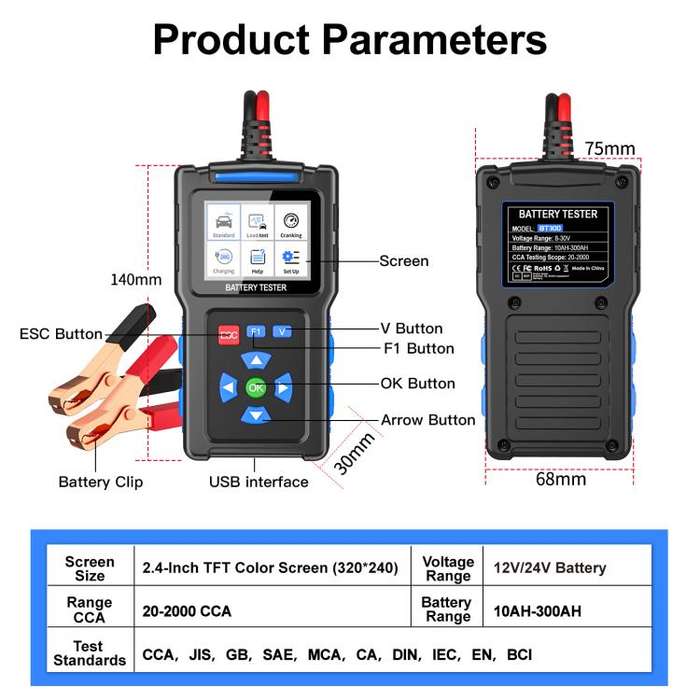 12/24V Multi-Function Car Battery Fault Diagnosis Tester(BT300)