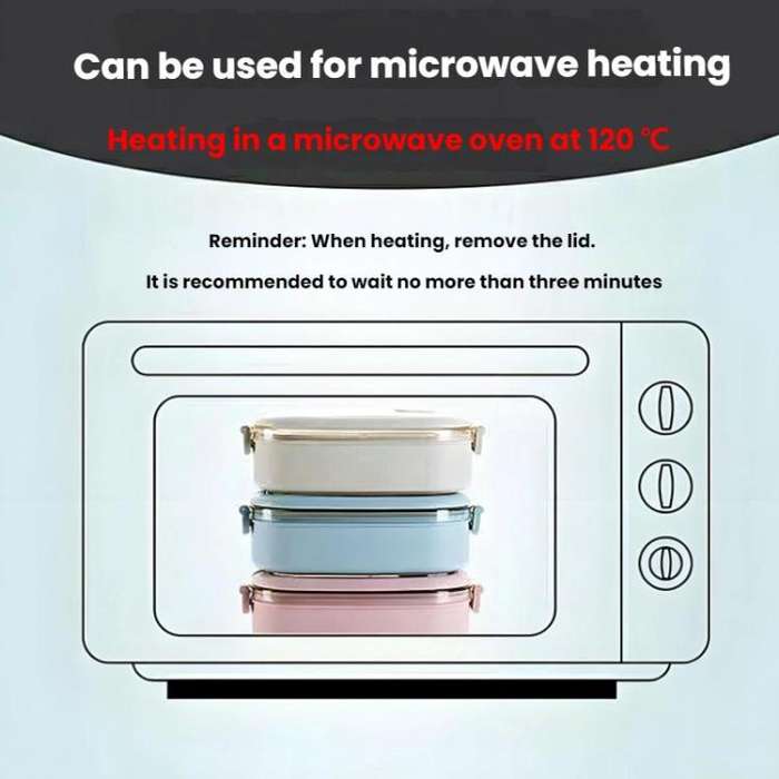 Plastic Split Microwaveable Oven Lunch Box With Stainless Steel Tableware(Pink)