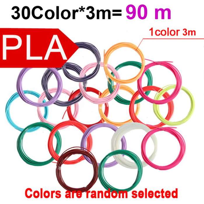 90m 30 Colors x 3m PLA 3D Printer Filament 1.75mm Multicolor Filament Bundle for 3D Pen & Crafting