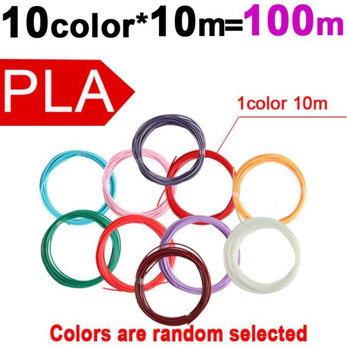 100m 10 Colors x 10m PLA 3D Printer Filament 1.75mm Multicolor Filament Bundle for 3D Pen & Crafting