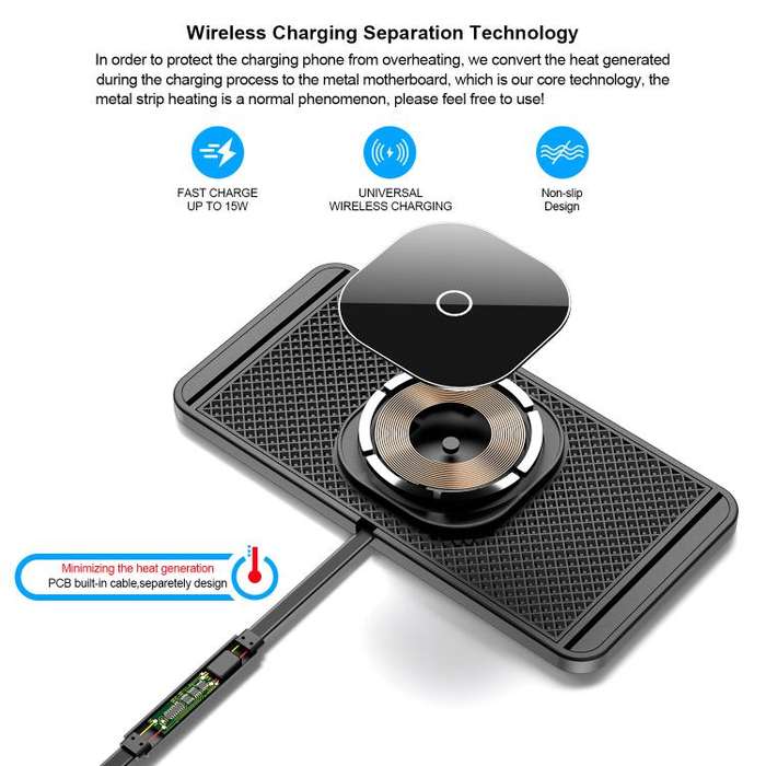 Car Magnetic Avoid Camera Wireless Charging Anti-slip Pad(TYPE-C Interface 1m)