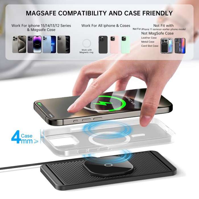 Car Magnetic Avoid Camera Wireless Charging Anti-slip Pad(TYPE-C Interface 1m)