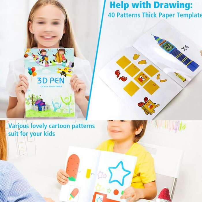 40 Pictures Large 3D Printing Pen High Low Temperature Compatible Drawing Book With Tracing Board